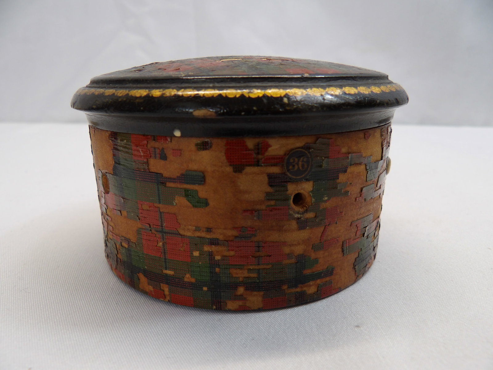 Antique Tartan Sewing Box, As Found: approx. 2 x 4, see photo's