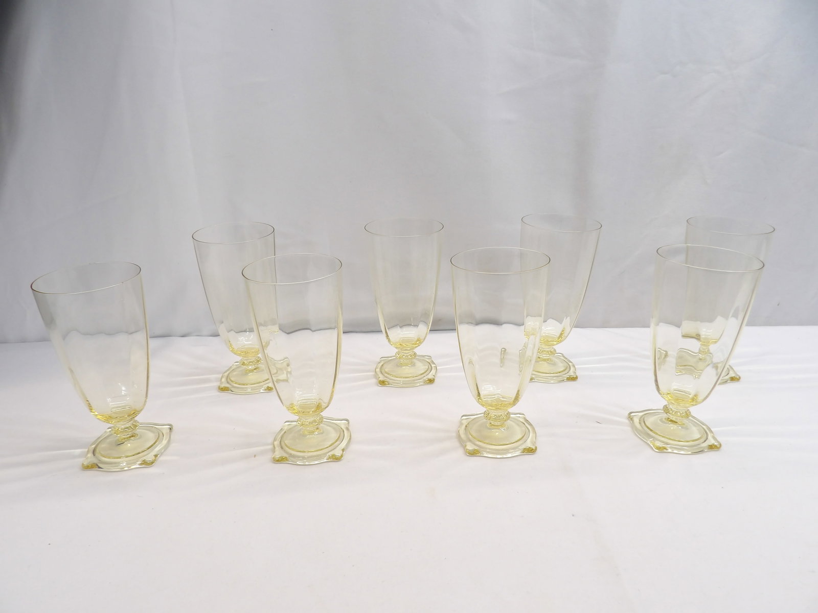 Vintage Heisey "Carcasonne" Footed Sodas, Sahara Color: approx. 6 3/8 tall, 1 tiny rim flake, see photo's