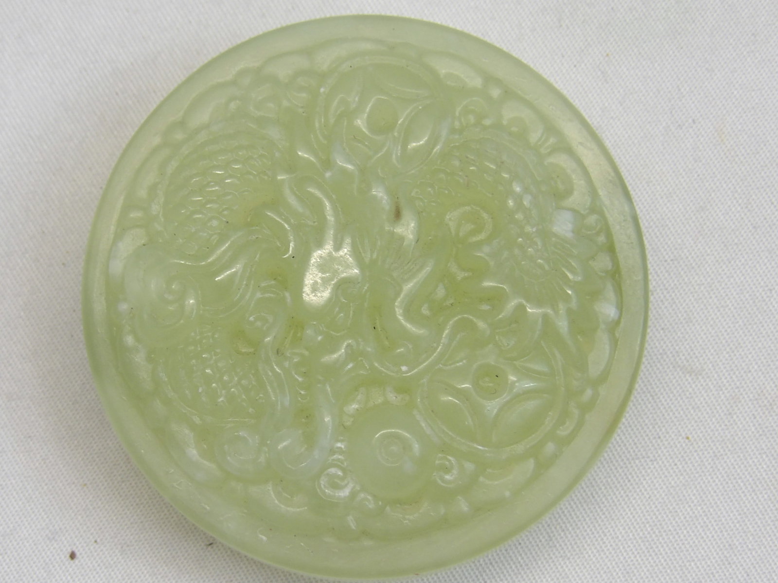 Hand Carved Chinese Pale Green Buckle with Dragon: approx. 2 inches, see photo's