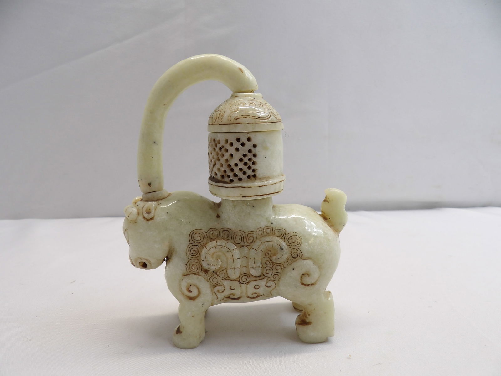 Large Hand Carved Chinese Jade 3 Piece Ram Incense Burner (1 of 7)