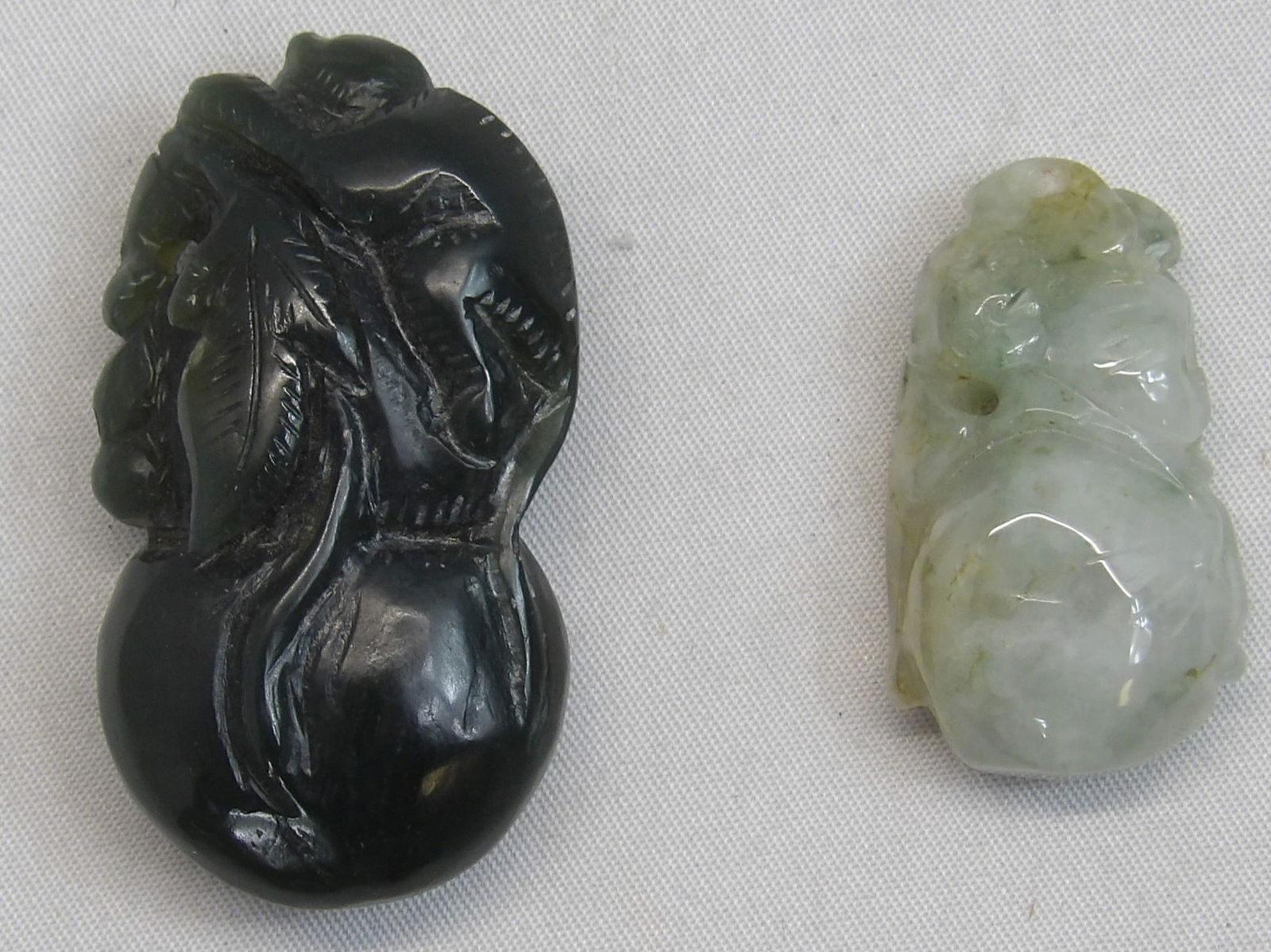 Lot of 2 Hand Carved Chinese Jade Gourd Pendants, 1 with Monkey (1 of 2)