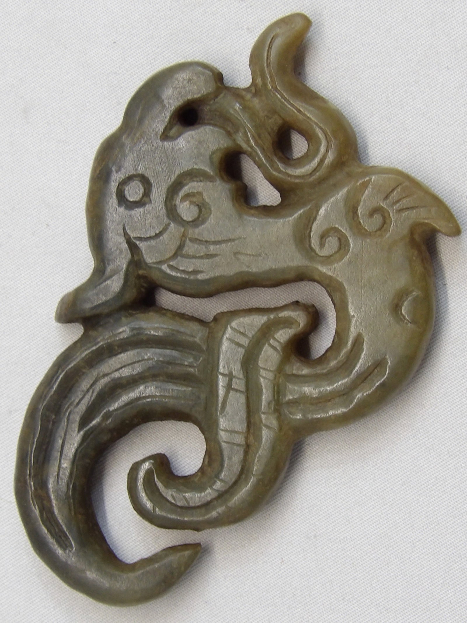 Hand Carved Chinese Jade Bird Dragon Plaque: approx. 3 1/4 inches, see photo's