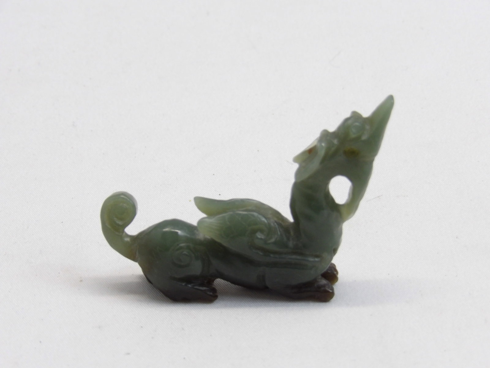 Chinese Dark Green Jade Hand Carved Foo Dog/Dragon: approx. 2 1/2 inches, see photo's