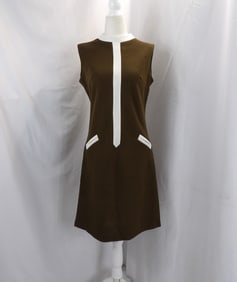 VINTAGE 1960 BLEEKER STREET BROWN & WHITE COLOR BLOCK SHIFT