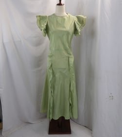 VINTAGE 1930'S GREEN TAFFETTA RUFFLE GOWN