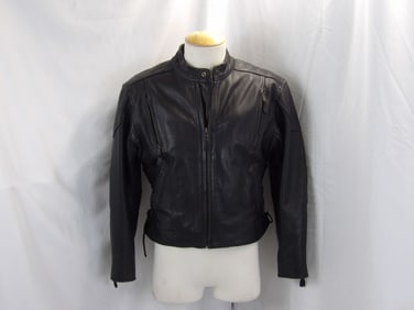 VINTAGE 1980'S MOB BLACK LEATHER MOTORCYCLE JACKET