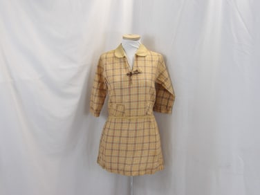 VINTAGE 1920'S PLAID LINEN CHILD'S DRESS