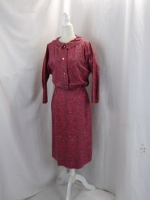 VINTAGE 1960'S PINK & PURPLE FLORAL SHEATH DRESS WITH JACKET & BELT