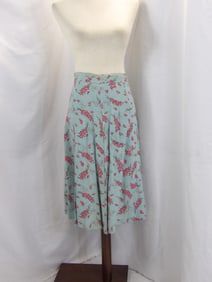 VINTAGE 1940'S RED ROSE & CHERUB PRINT A LINE SKIRT