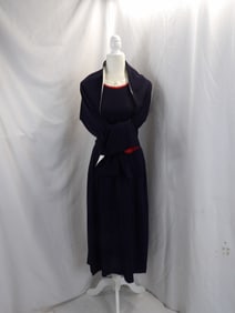 VINTAGE1950'S POLLY BRIEF BLUE RAYON SHEATH DRESS WITH SCARF & BELT