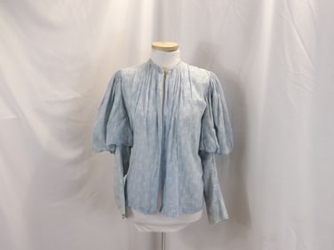 VINTAGE 1900'S LIGHT BLUE COTTON WITH WHITE CALICO PRINT BODICE