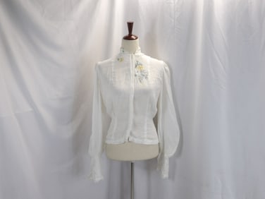 VINTAGE 1930'S SIGNED JANE COMPTON HANDPAINTED IRISH LINEN BLOUSE