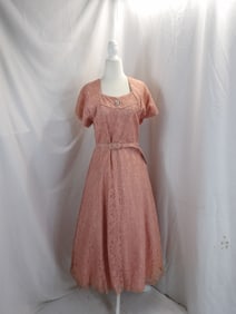 OLD STORE STOCK VINTAGE 1947 PINK LACE AND TAFFETA PARTY DRESS