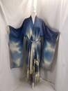 VINTAGE SILK KIMONO WITH EMBROIDERED LILIES & LARGE HERON & BELT