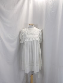 VINTAGE LITTLE GIRL'S WHITE COTTON & LACE SMOCKED BIB DRESS