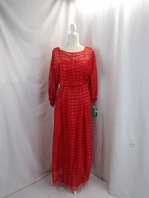 VINTAGE 1960-70'S ALBERT NIPON OLD STORE STOCK RED SLK & SATIN GOWN