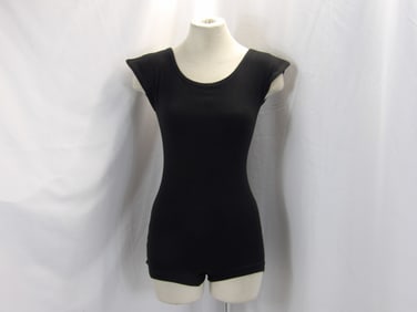 VINTAGE/ANTIQUE BLACK COTTON CAP SLEEVE BATHINGSUIT