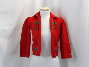 VINTAGE 1940'S GARCIA LEAL KIDS RED WOOL MEXICAN JACKET