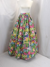VINTAGE 1980'S BRIGHT FLORAL PRINT GATHERED MAXI SKIRT