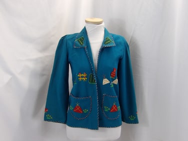 VINTAGE 1940'S LOPEZ BLUE WOOL MEXICAN JACKET