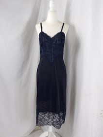 VINTAGE 1950'SANITY FAIR NAVY BLUE NYLON & LACE SLIP