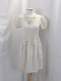 VINTAGE LITTLE GIRL'S RED, WHITE & BLUE GAUZE POUF DRESS WITH IRISH CROCHET