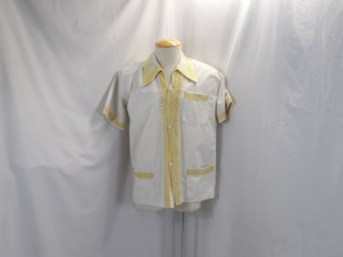 VINTAGE 1970'S MEN'S WHITE COTTON & EMBROIDERED SHIRT