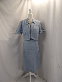 VINTAGE 1940'S SHROYERS BLUE & WHITE CHECKERED SUMMER DRESS WITH JACKET & BELT