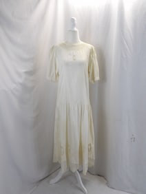 VINTAGE 1980'S MICHELE CREED WHITE COTTON & LACE DROP WAIST DRESS