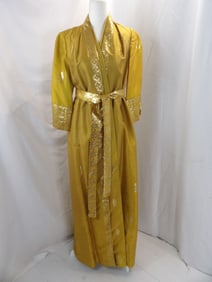 VINTAGE LORD & TAYLOR TEAHOUSE GOLD METALLIC KIMONO STYLE DUSTER