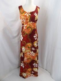 VINTAGE 1960'S ROYAL HAWAIIAN SLEEVELESS FLORAL EMPRIE WAISTED MAXI DRESS
