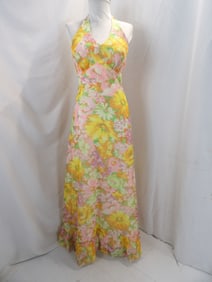 VINTAGE 1970'S FLORAL HALTER GOWN