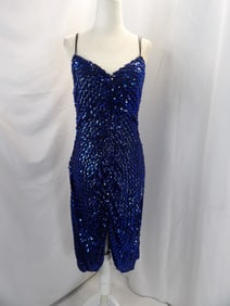 VINTAGE 1980'S CLIMAX BY DAVID HOWARD BLUE SEQUIN DISCO DRESS