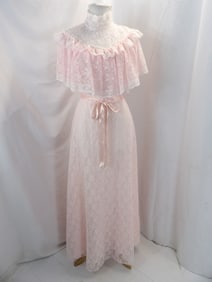 VINTAGE 1970'S PINK & WHITE LACE GOWN