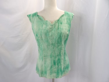 VINTAGE 1950'S TERESA ORIGINAL GREEN SLEEVELESS BLOUSE