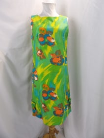 VINTAGE 1960'S JOHN DOUGLAS GREEN & YELLOW FRUIT PRINT SHIFT