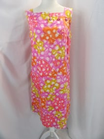 VINTAGE 1960'S PINK & PURPLE WATERCOLOR FLORA SUMMER DRESS