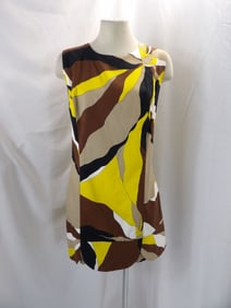 VINTAGE 1960'S BROWN, BLACK & YELLOW GEOMETRIC CULOTTE DRESS