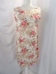 VINTAGE 1960'S MISS FASHION PINK & WHITE ROSE PRINT SHIFT