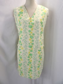 VINTAGE 1970'S PAWTUCKET WHITE, GREEN & BLUE COTTON DROP WAIST CULOTTE DRESS