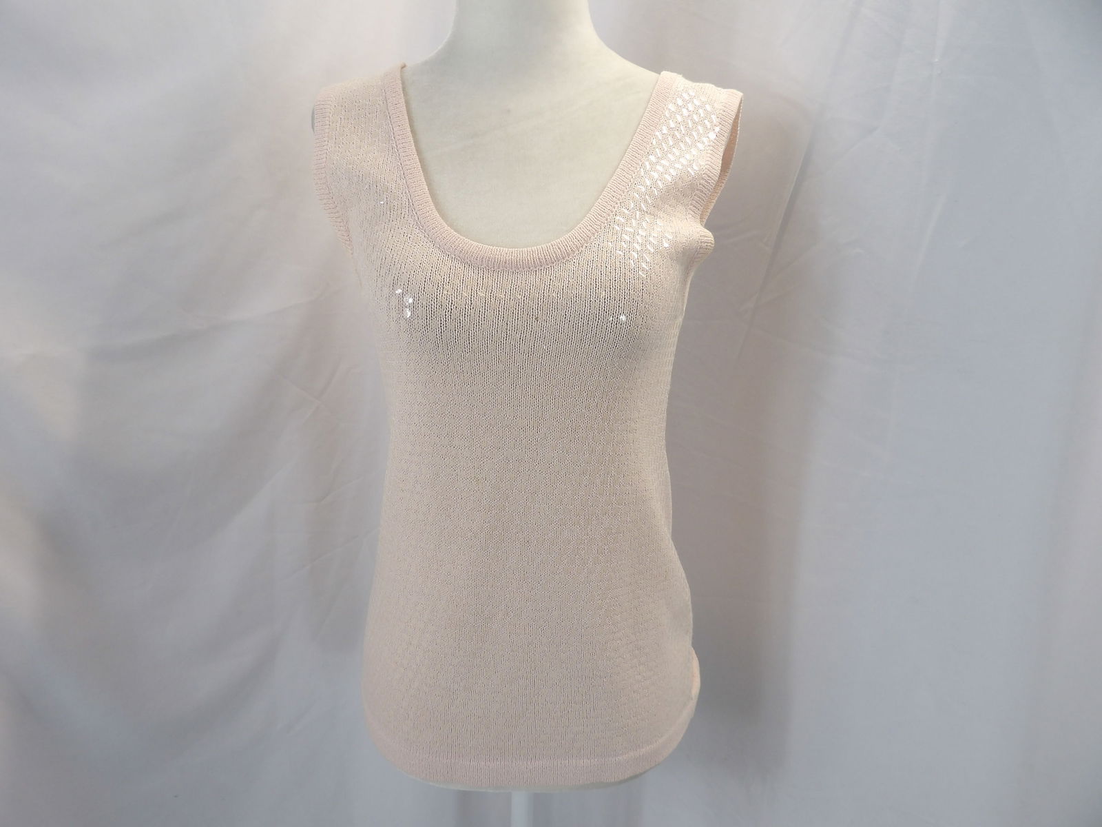VINTAGE 1980'S JOHN PATRICK PINK KNIT TANK TOP WITH SEQUINS (1 of 8)