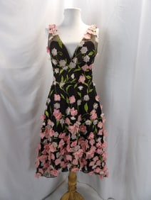 MODERN MARCHESE NOTTE HALTER STYLE NET DRESS WITH APPLIED FLOWERS