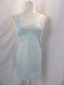 VINTAGE 1950'S MARGERY ZEE BLUE NYLON MINI SLIP