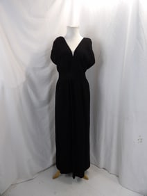 VINTAGE OLD STORE STOCK 1960'S HEAVY BLACK RAYON WRAP FRONT DRESS