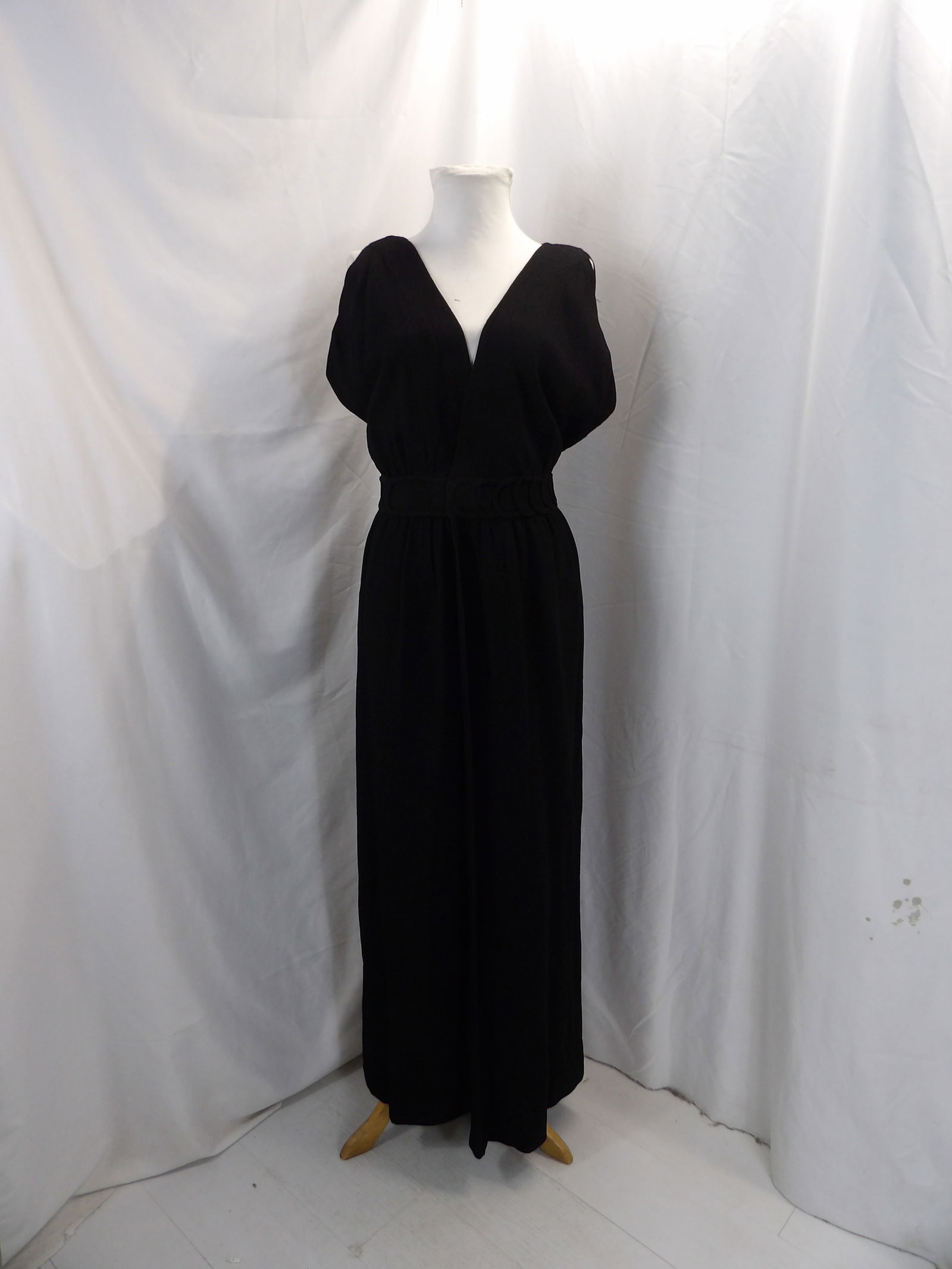 VINTAGE OLD STORE STOCK 1960'S HEAVY BLACK RAYON WRAP FRONT DRESS (1 of 4)