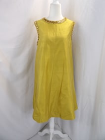 VINTAGE 1960'S GOLD SILK A LINE DRESS WITH SEQUINS