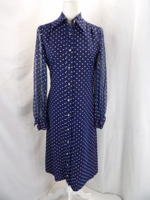 VINTAGE 1960'S FUTURA COUTURE NAVY SWISS DOT SHIRT DRESS