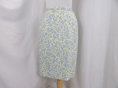 VINTAGE 1960'S BLUE & WHITE FLORAL COTTON WIGGLE SKIRT
