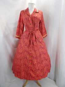 VINTAGE 1940-50'S PINK COTTON HOUSE DRESS