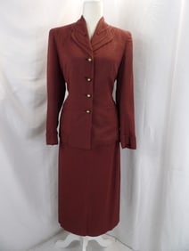 VINTAGE 1940'S WOMAN CRAFT ORIGINAL MAROON RAYON SKIRT & JACKET SET